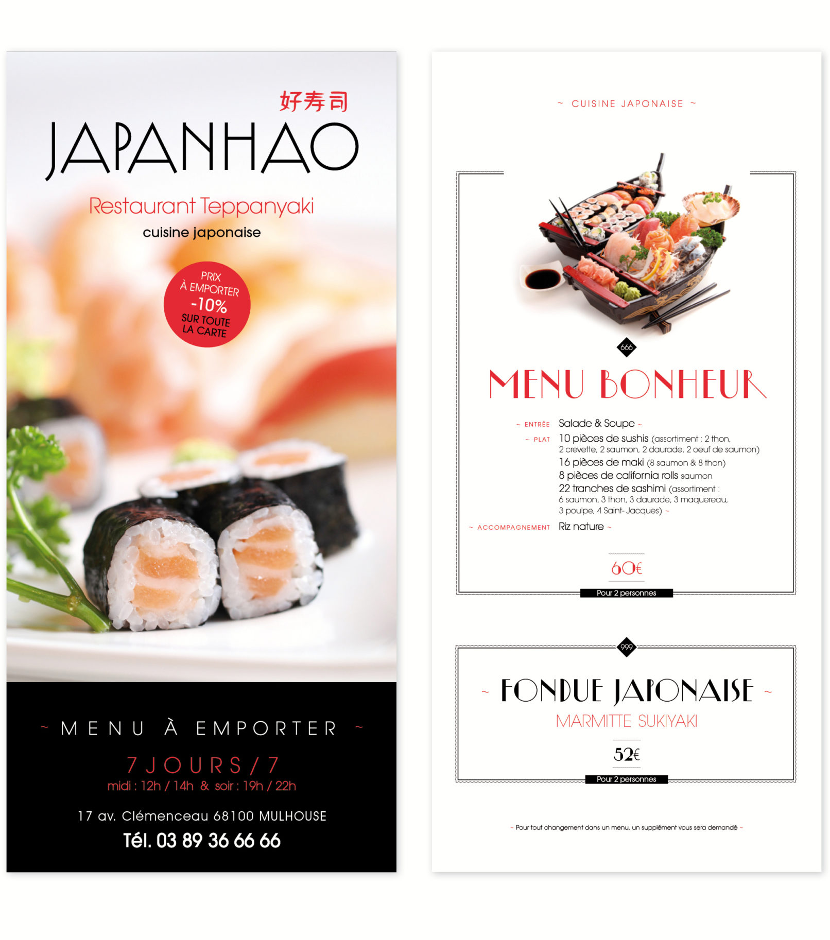 Menu à emporter du restaurant japonais JAPANHAO à Mulhouse (68) Alsace